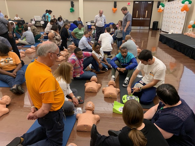 CPR/AED classes, like this one from a previous year, are designed to teach faculty, staff, and students how to successfully react in an emergency.