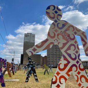 Dozens of pedestrian cutout figures installed in the greenspace on the UTHSC campus stand as silent reminders of those who lost their lives while walking on Memphis streets in 2020.